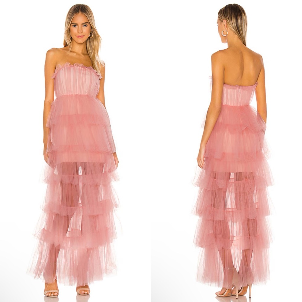 NEW NWT Lovers + Friends Bobbit Strapless Tulle Maxi Gown In Blush Pink